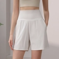 White high-waisted fitness shorts for women with side pockets and slimming tummy control - 4 (S) / White