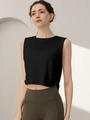 Top corto nero senza maniche da donna e leggings da yoga a vita alta verde oliva - Nero
