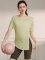 Haut de yoga vert menthe pour femme avec épaule ajourée et fente latérale pour le fitness - Light jaune