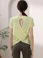 Gelbes Sport-T-Shirt für Damen mit offenem Rücken und Überkreuz-Detail für Yoga - S / Gelb
