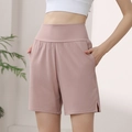 Women's high-waisted nylon sports shorts in dusty rose with side pockets and side slits - S / Dusty Pink