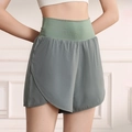 High-waisted quick-dry women sports shorts with 2-in-1 anti-exposure design for running - S / Grey Green