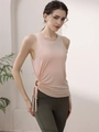 Women's light pink yoga tank top with stylish side drawstrings for fitness and running - S / Pink