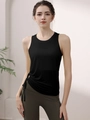 Women yoga fitness set with black drawstring tank top and dark green leggings - S / Black