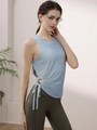 Women's light blue drawstring yoga vest and olive green high waist leggings with side pockets - Light Blue