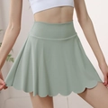 High-waisted sage green sports skirt with scalloped hem and built-in yoga shorts - 4 (S) / Light Green