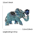 Detail view of rhinestone elephant brooch with dimensions 5.2cm width and 3.5cm height - Blue (1777-BL)