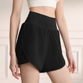 Women's black high-waisted double-layer sports shorts with quick-dry breathable fabric - S / Black