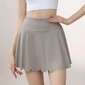 High-waisted sage green petal yoga skirt with built-in shorts for tennis and fitness - 4 (S) / Moon Rock Grey