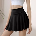 High-waisted black tennis skirt with petal pleats for yoga and fitness sports - Black