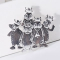Vintage silver alloy five-hippo brooch with rustic finish for men suit accessories - Silver