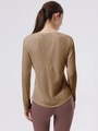 Top da yoga kaki a maniche lunghe con cuciture geometriche a Y sulla schiena - S / Marrone Autunno