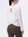Dames witte sporttop met lange mouwen en jacquard patroon met open rugontwerp - S / Wit