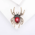 Broche araignée gothique rétro en alliage doré avec cristal rouge et strass sombres - Rouge