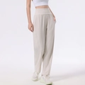 Women's high waist loose yoga pants in beige with side pockets and slim fit design - 4 (S) / White Opal