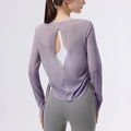 Top yoga lilla a maniche lunghe con schiena scoperta per fitness e pilates - S / Grigio Viola
