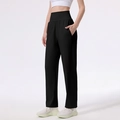 Women's high waist black yoga pants with side pockets for fitness and running - Black