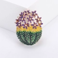 Fashionable cactus brooch with purple enamel flowers and crystals on a golden alloy base - Purple