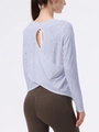 Lila sporttop met lange mouwen, een open rug met druppeluitsnede en kruisdetail - S / Blauw