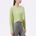 Top da yoga largo verde lime da donna con maniche lunghe e tessuto traspirante corto - S / Verde