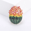 Creative enamel cactus brooch with red flowers and rhinestones on a white stand - Red