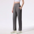 Women's dark grey high waisted wide leg yoga pants with side pockets in a loose fit - 4 (S) / Dark Gray