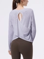 Lichtpaarse sporttop voor dames met open rugdetail en getextureerde ademende stof - S / Grijs Paars