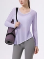 Long sleeve lavender yoga top with a lightweight semi-transparent fit for women - S / Purple