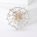 Sparkling rhinestone spider web brooch with gold spider accent on white geometric base - Mixed Silver and Gold (MM-BR-1736)