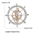 Nautical anchor and ship wheel brooch with sparkling crystals in gold and silver finish - Silver Base (1764-SL)