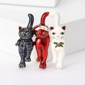 Detail of Christmas cat brooches with enamel finish and festive rhinestone accents - Three Christmas Cats Style (1854)