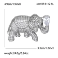Detailed silver elephant brooch with micro-paved white zircons and pear-shaped stone - White (SL)