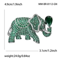 Silver elephant brooch with green zircons measuring 4.9cm by 3.1cm for women - Green Style (8112-GN)