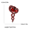 Spilla vintage a serpente d'argento con cristalli rossi e grande gemma ovale per donna - Rosso