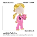Pink cartoon nurse brooch pin with golden hair and opal stone in alloy drip oil finish - Pink