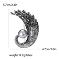 Spilla vintage a piuma nero canna di fucile con perle grigie e strass 5,7cm x 4,2cm - Nero