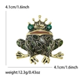 Retro frog prince brooch with green rhinestones and crown, 4.1cm size and weight specs - Green