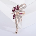 Elegante Roségold-Blumenbrosche mit lila Markasit-Steinen und Kristallen für Anzüge - Gold