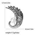Elegante spilla a piuma nero canna di fucile con perla e strass, 5,7cm x 4,2cm - Bianco