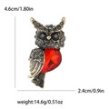 Vintage gold owl brooch with red heart gemstone and grey crystals, size 4.6cm by 2.4cm - Red Gemstone Style (MM-BR-0510) / Red