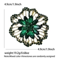 Broche de flor de cristal dorado vintage con diamantes de imitación verdes, 4,9 cm - Verde (1836-GN)