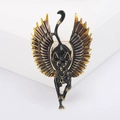 Exotic Egyptian black cat winged brooch with gold-plated details and black enamel - 1929-Black