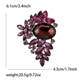 Vintage floral alloy brooch with large brown crystal and purple rhinestones - Purple