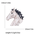 Silver horse head brooch pin for suits with size measurements and detailed dimensions - White
