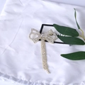 Sparkling full diamond bowknot brooch with long tassels on elegant gold metal base - Gold