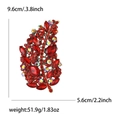 Spilla elegante a foglia rosso scuro in lega con strass, lunga 9,6 cm, finitura lucida - Rosso