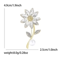 Spilla a margherita in cristallo scintillante con perla e foglie d'oro da donna - Oro 14K - Oro