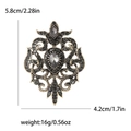 Vintage baroque alloy brooch in antique gold with dark grey crystals and measurements - Gray