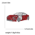 Retro silver alloy sports car brooch with red rhinestones and precise size markings - Red
