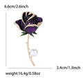 Detailed size specifications of the purple enamel rose brooch with a white pearl accent - Purple